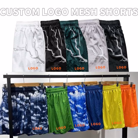 Short de sport en maille pour hommes, de haute qualité, personnalisé, poids lourd, imprimé brodé, pour motard, course à pied, basket-ball